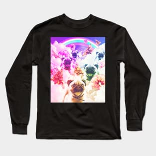 Pugs In The Clouds With Doughnut, Pizza, Rainbow Long Sleeve T-Shirt